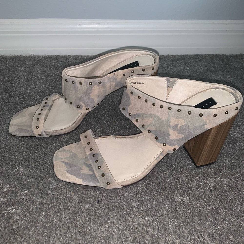 Sanctuary Womens Spears Tan Suede Camo Platforms Block Heels Shoes!